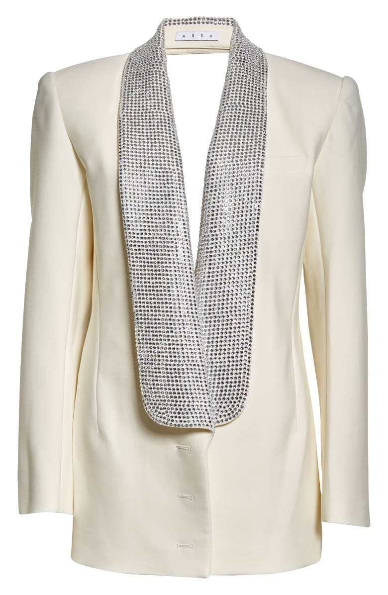 Area Crystal Embellished Cutout Long Sleeve Tuxedo Minidress, Alternate, color,