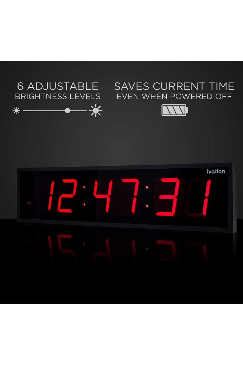 Large Digital Clock, 60 Led Wall Clock with Stopwatch, Alarms, Timer, Temp & Remote, Alternate, color, Red