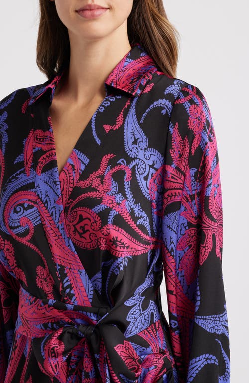 TAHARI ASL TAHARI ASL PAISLEY SIDE DRAPE LONG SLEEVE SATIN DRESS
