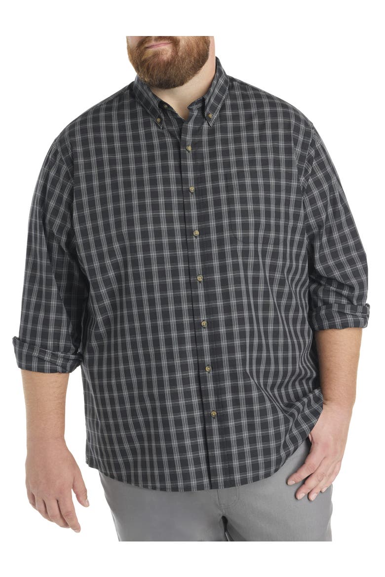 Big & Tall Easy Care Medium Plaid Sport Shirt, Main, color, BLACK