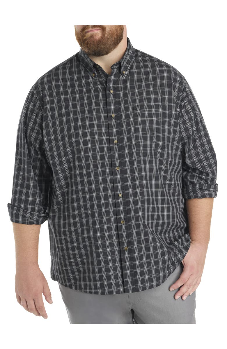 Harbor Bay by DXL Big & Tall Easy Care Medium Plaid Sport Shirt, Main, color, Black