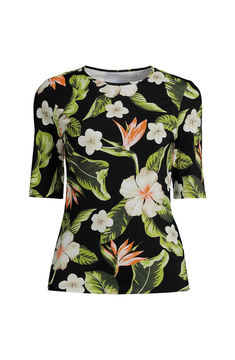 Lands' End SunShade UPF 50 Elbow Sleeve Rash Guard Swim Tee, Alternate, color, Hibiscus Floral/Black