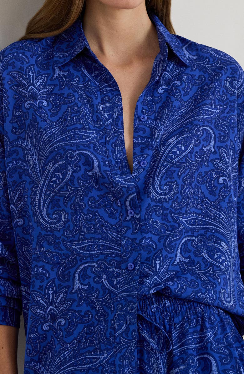 Lauren Ralph Lauren Kotta Paisley Print Crêpe de Chine Button-Up Shirt, Alternate, color, Blue/ Multi