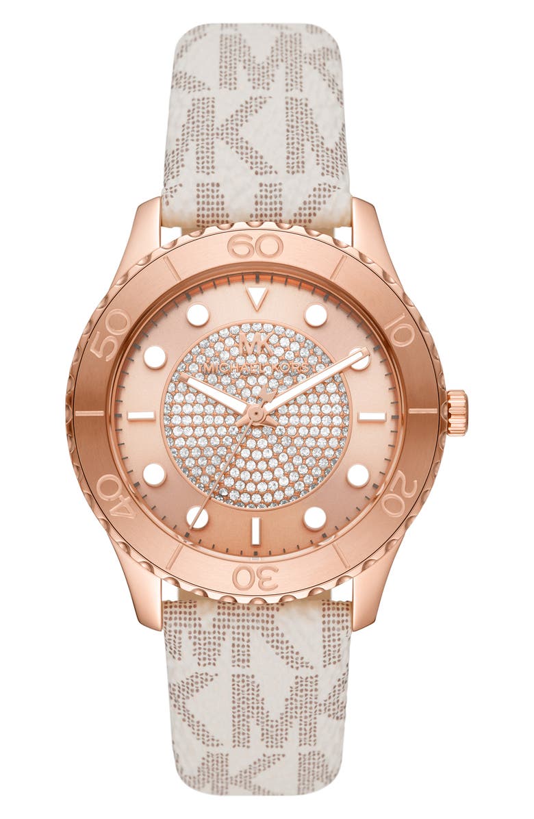 Michael Kors MICHAEL Michael Kors Runway Pavé MK Logo Canvas Strap Watch, 40mm, Main, color, 