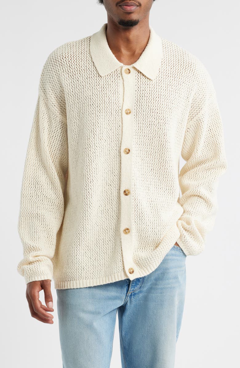 Topman Open Knit Cotton Button-Up Shirt, Main, color, 