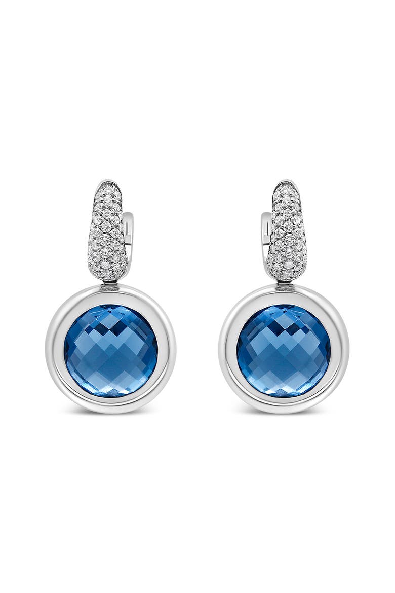 18K White Gold Blue Topaz and 1/2 Cttw Diamond Bale Dangle Earrings, Main, color, White
