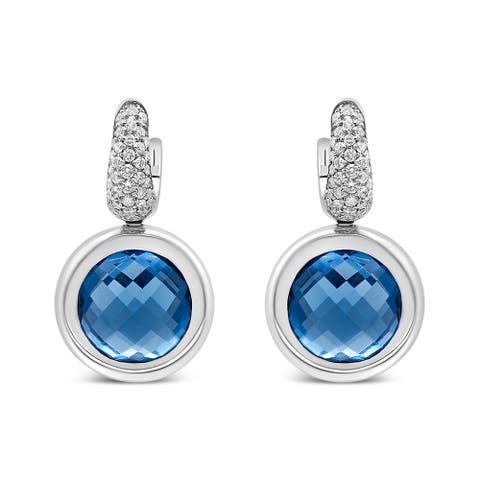 18K White Gold Blue Topaz and 1/2 Cttw Diamond Bale Dangle Earrings