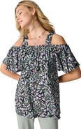 Jessica London Stretch Knit Cold Shoulder Ruffle Tunic