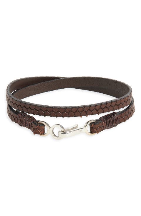Men's Embossed Double Wrap Leather Bracelet