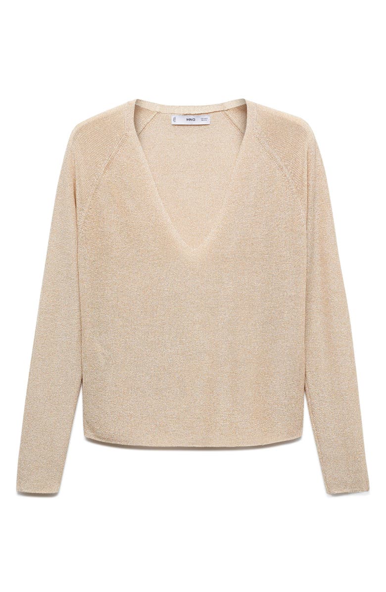 MANGO Shimmer V-Neck Sweater, Alternate, color, Gold