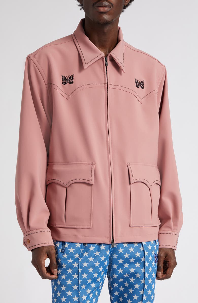 Needles Butterfly Embroidered Topstitched Western Sport Jacket, Main, color, 