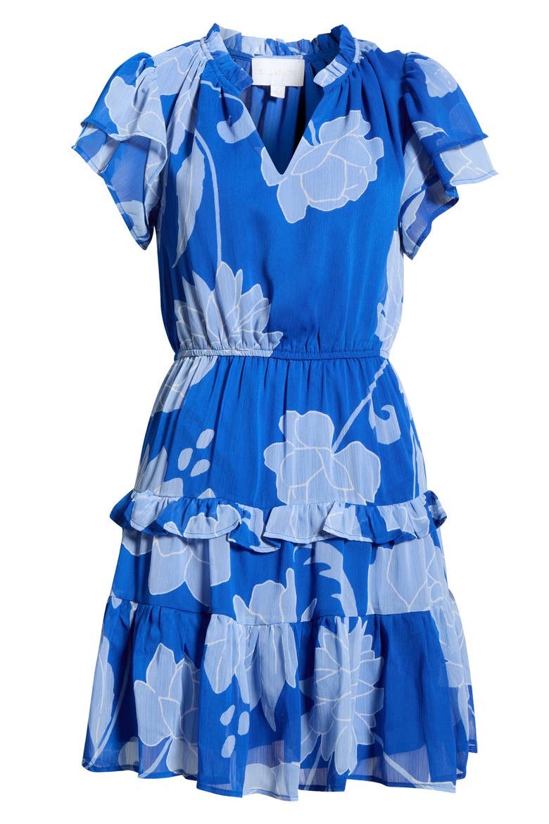Seabloom Floral Print Ruffle Dress, Alternate, color, COBALT-BLUE