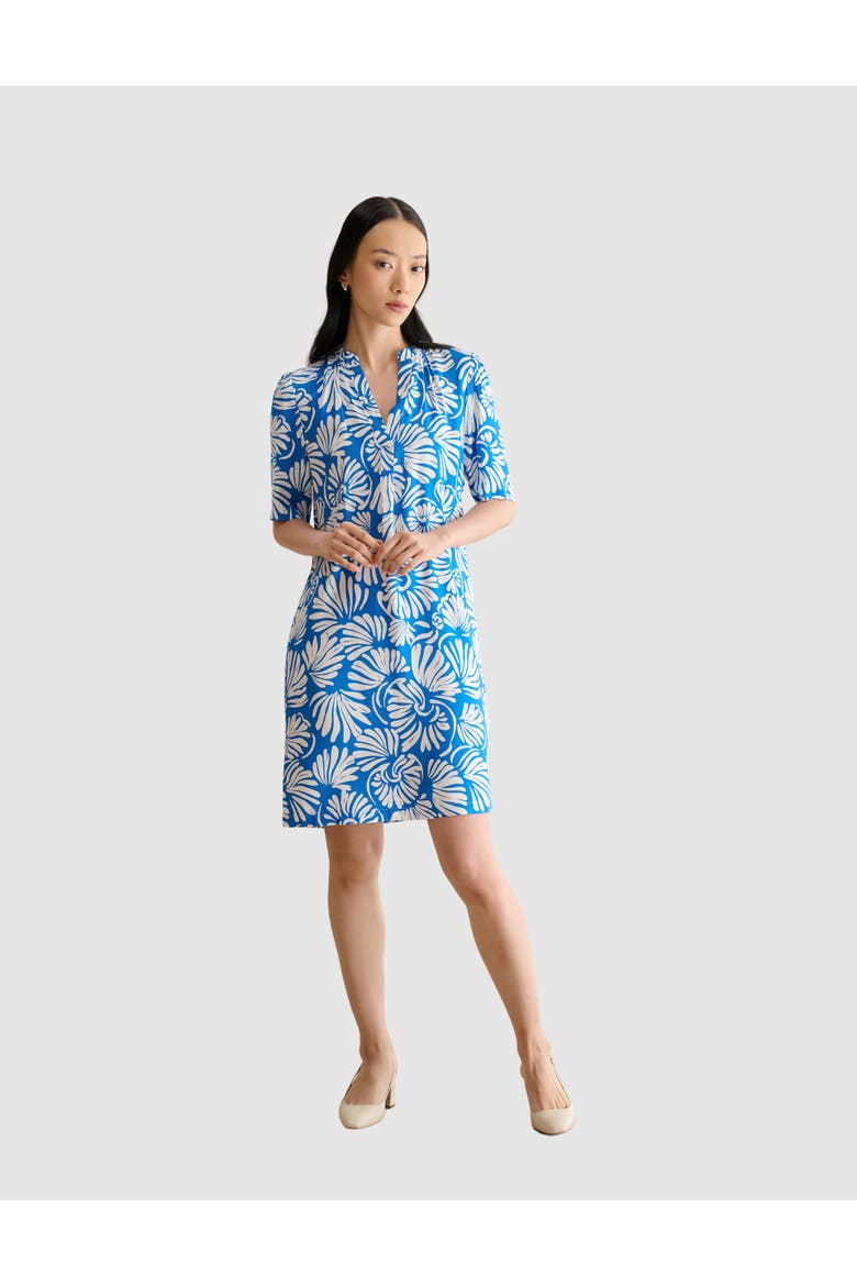Lucille Knee-Length Shift Dress, Main, color, True Blue Ivory