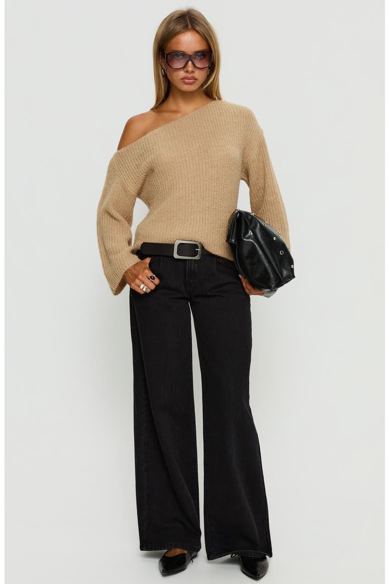 Delyn Off the Shoulder Sweater, Alternate, color, CAMEL