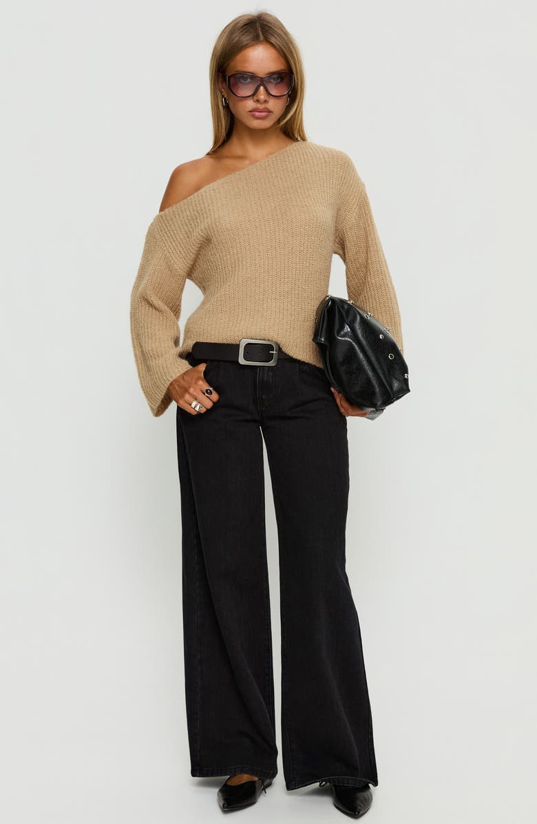 Princess Polly Delyn Off the Shoulder Sweater, Alternate, color, Camel
