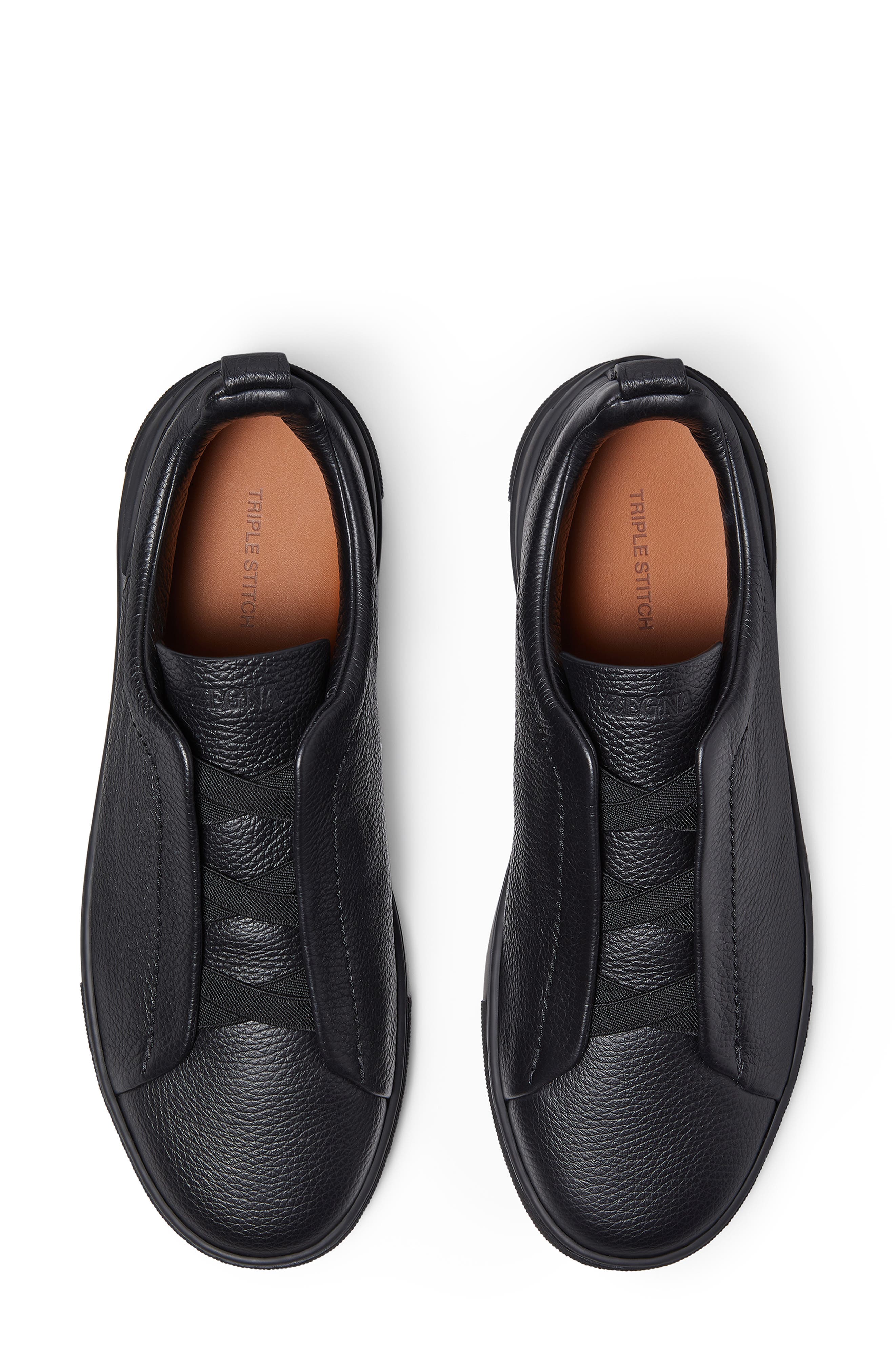 Triple Stitch™ Leather Slip-On Sneaker, Alternate, color, BLACK