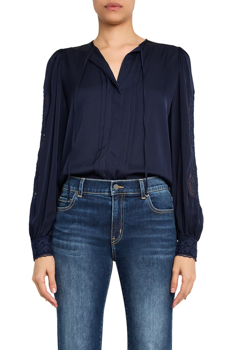 Shay Embroidered Pintuck Top, Main, color, MIDNIGHT BLUE