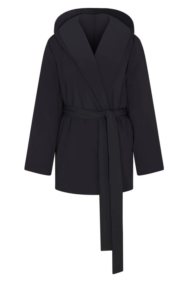 Woven Stretch Nylon Wrap Coat, Alternate, color, OBSIDIAN
