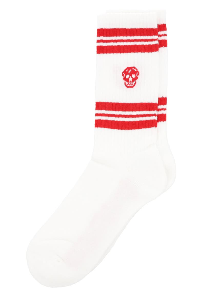 Stripe Skull Logo Crew Socks, Alternate, color, WHITE RED