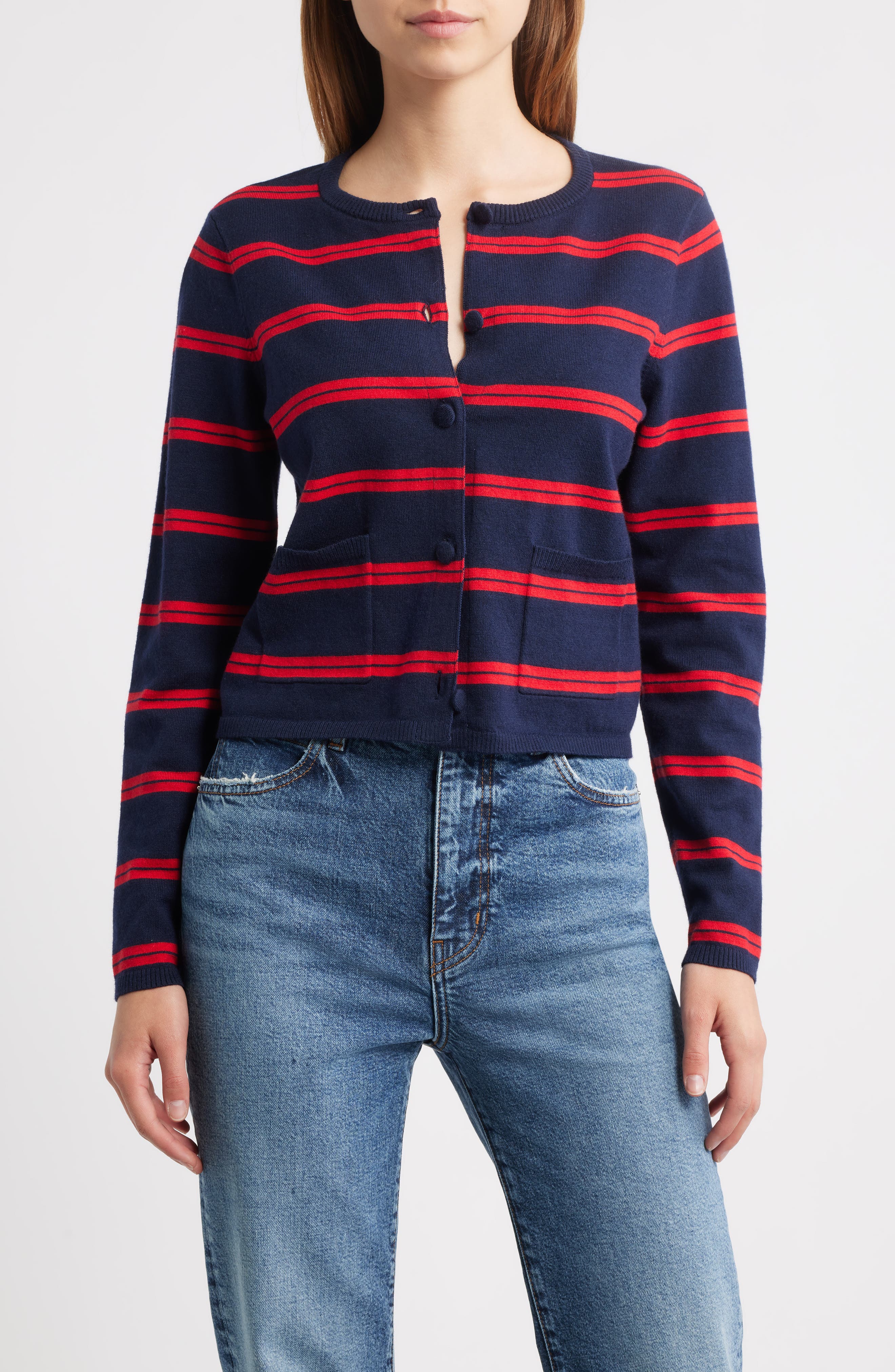 French Connection Padma Stripe Fine Knit Cardigan