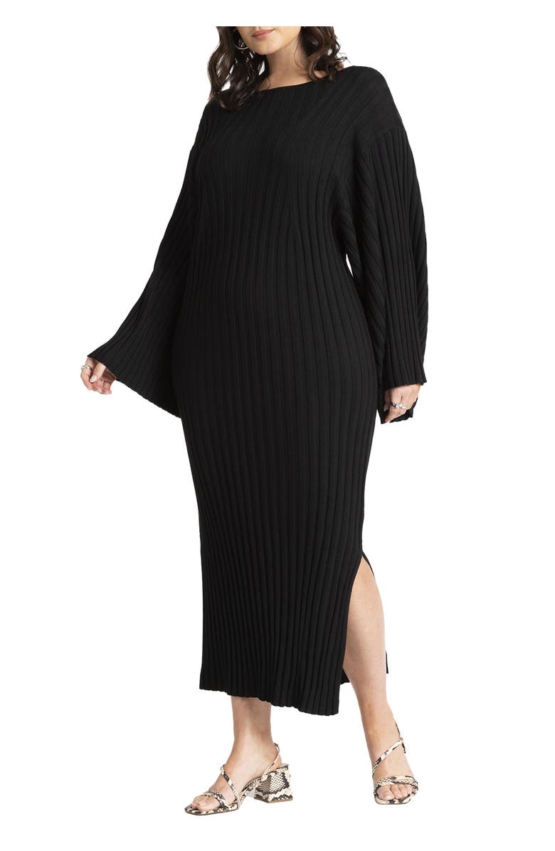 ELOQUII Wide Sleeve Maxi Sweater Dress, Main, color, Black Onyx