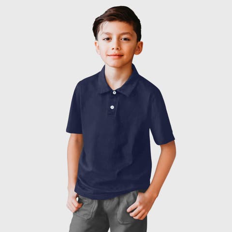 Boys Soft 100% Cotton Jersey 2-Button Short Sleeve Polo Shirt
