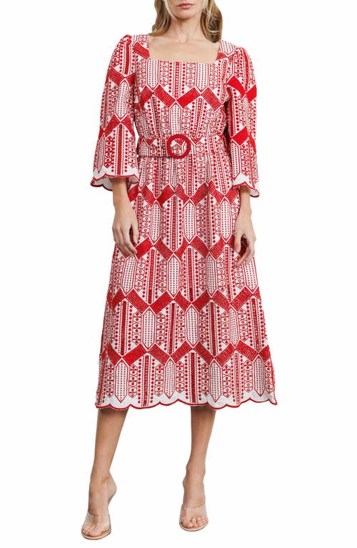 Ciebon Ninita Embroidered Cotton Blend Midi Dress In Red