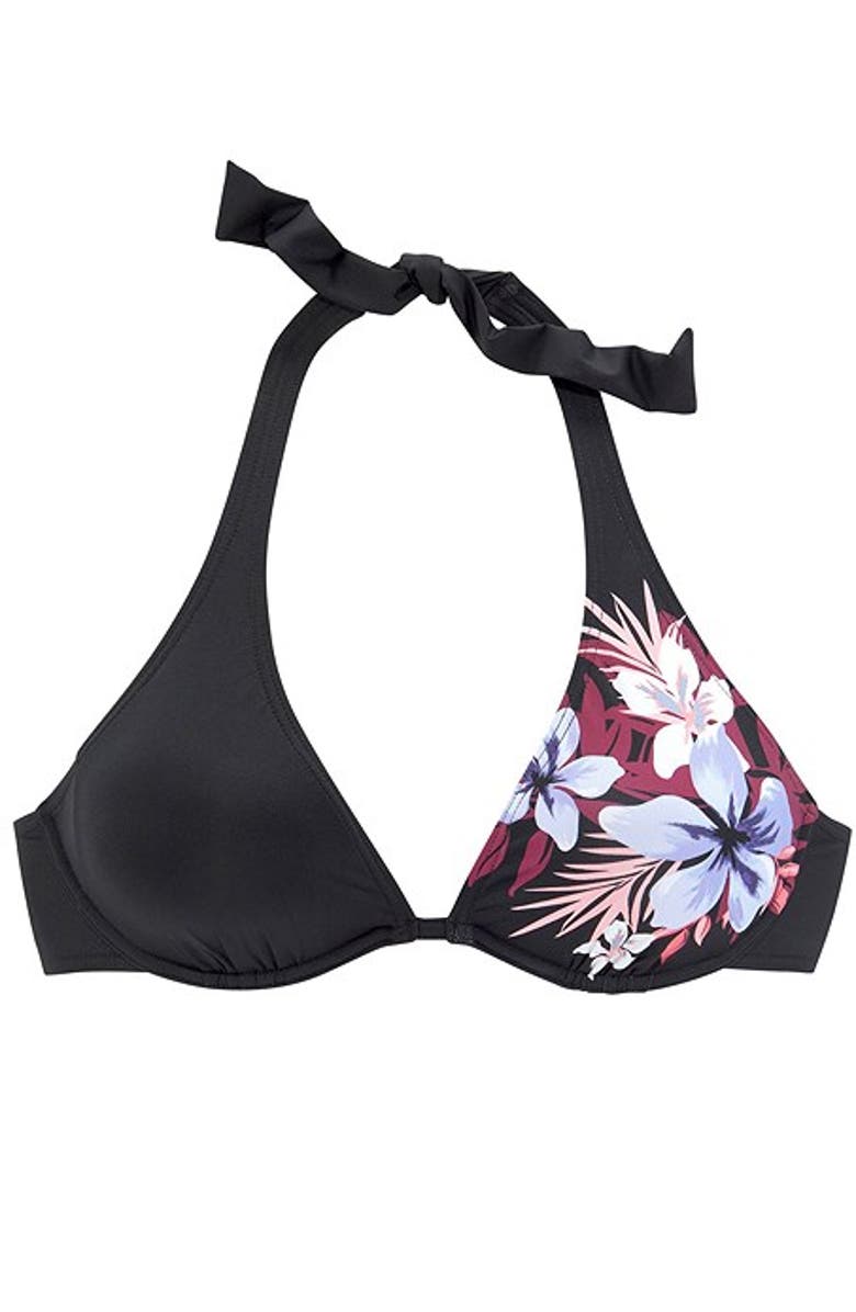 LASCANA Floral Print Underwire Bikini Top Size 32C, Alternate, color, Black Multi
