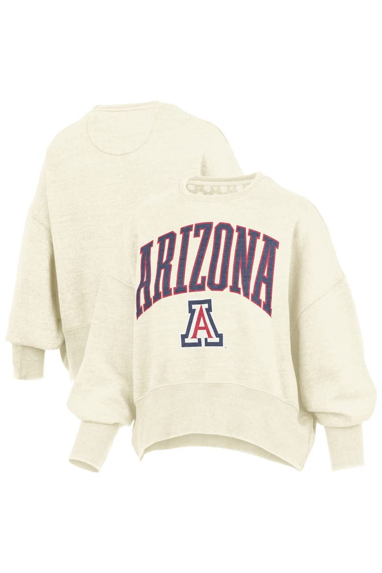 Women's Pressbox Natural Arizona Wildcats Oversized Waist-Length Crewneck Sweatshirt, Main, color, Natural