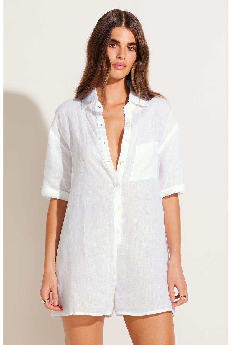 Playa Linen Cover-Up Romper, Alternate, color, WHITE