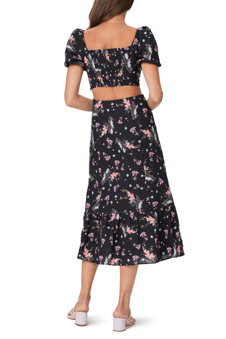 Linh Floral Cutout Puff Sleeve Linen & Cotton Sundress, Alternate, color, BLK MLTI