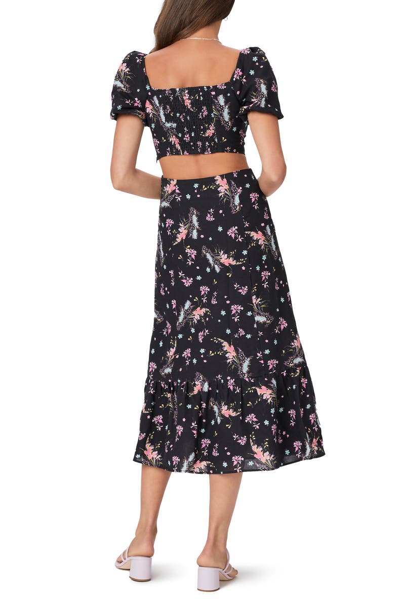 PAIGE Linh Floral Cutout Puff Sleeve Linen & Cotton Sundress, Alternate, color,