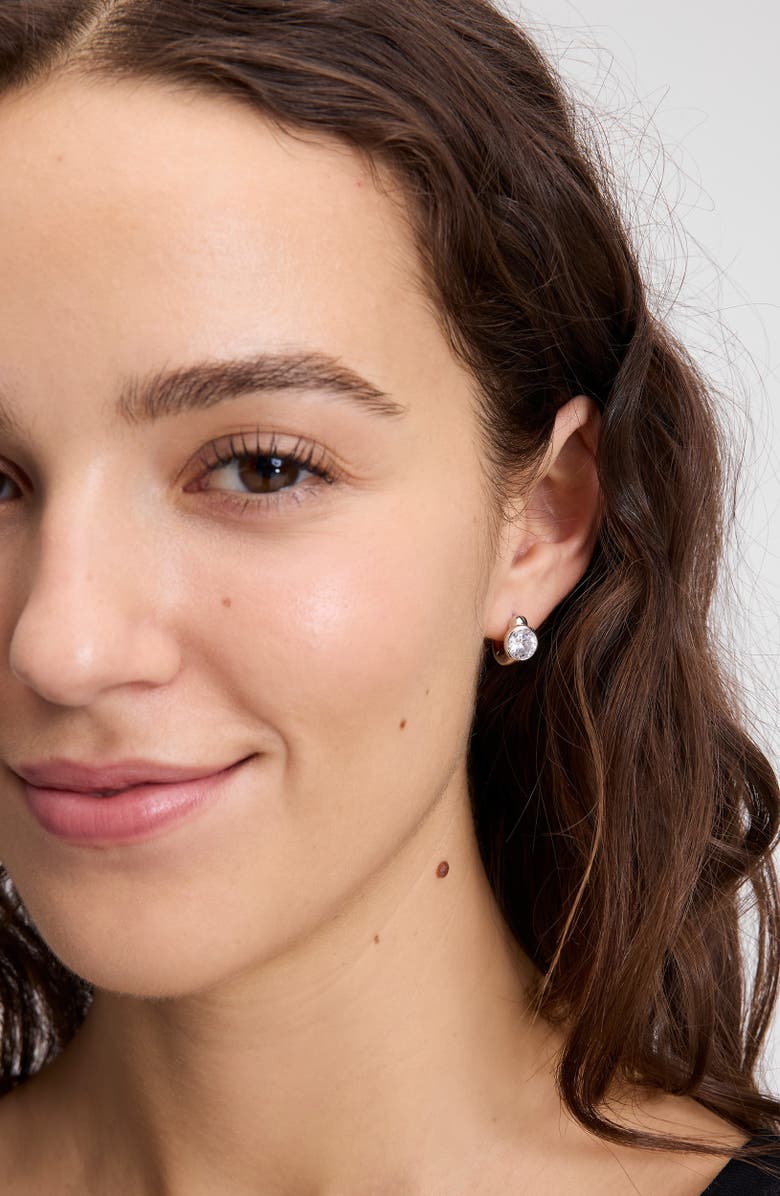 Kate Spade New York keep sparkling huggie hoop earrings, Alternate, color, Clear/ Silver.