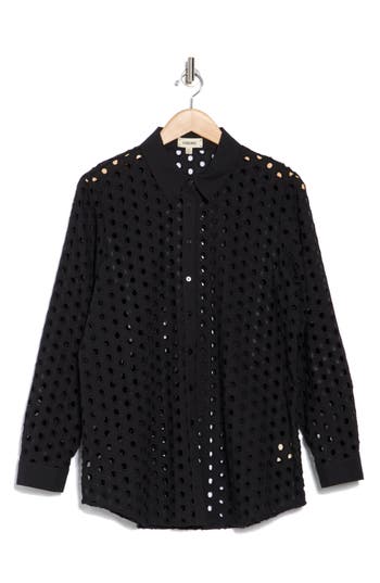 L Agence L'agence Lindy Eyelet Button-up Shirt In Black