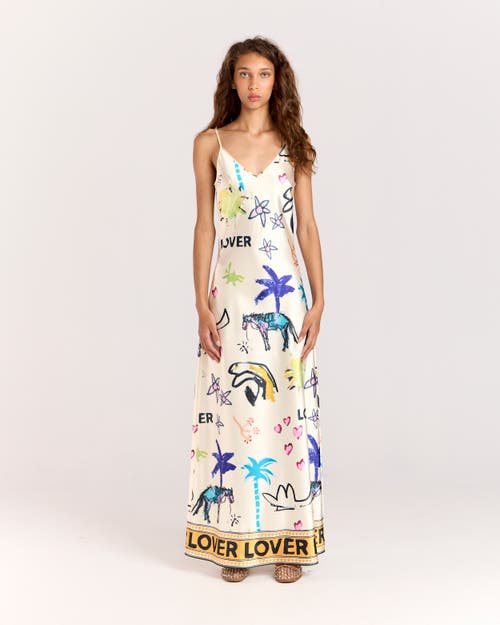 Romy Lover Slip Dress In Cream, Multi-colored