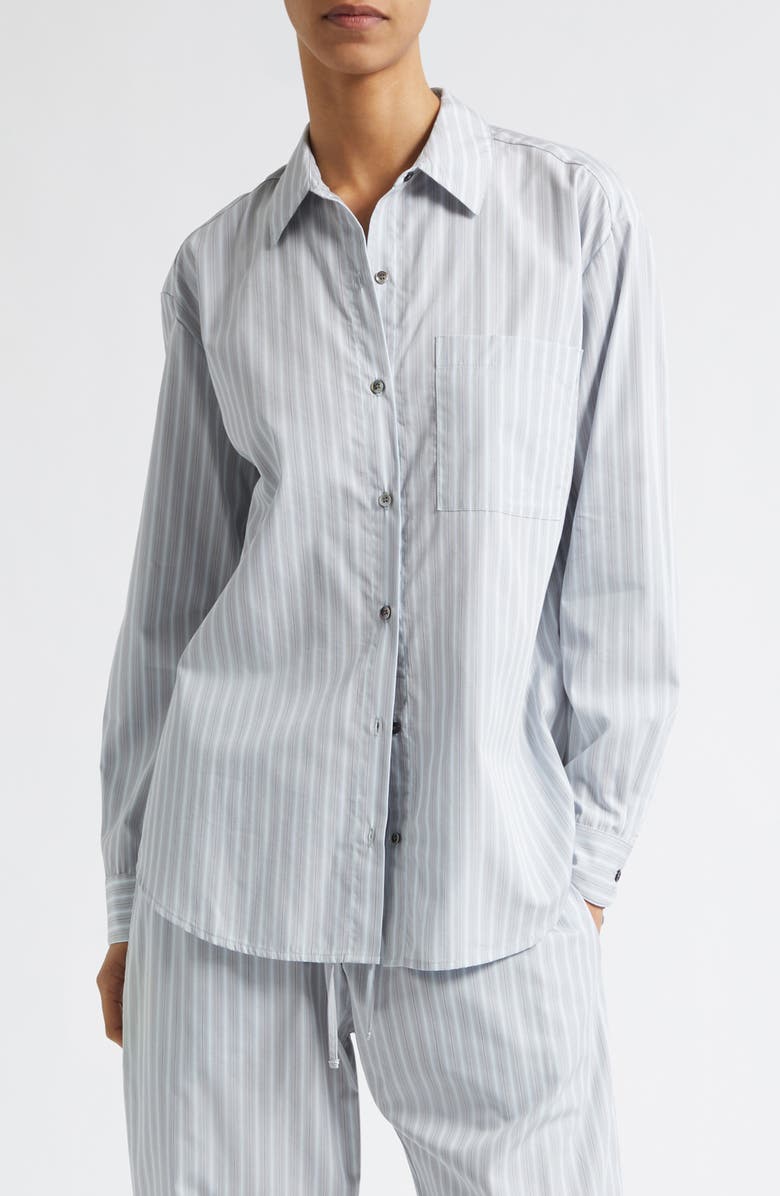 LESET Yoshi Stripe Cotton Button-Up Shirt, Main, color, Sterling Stripe