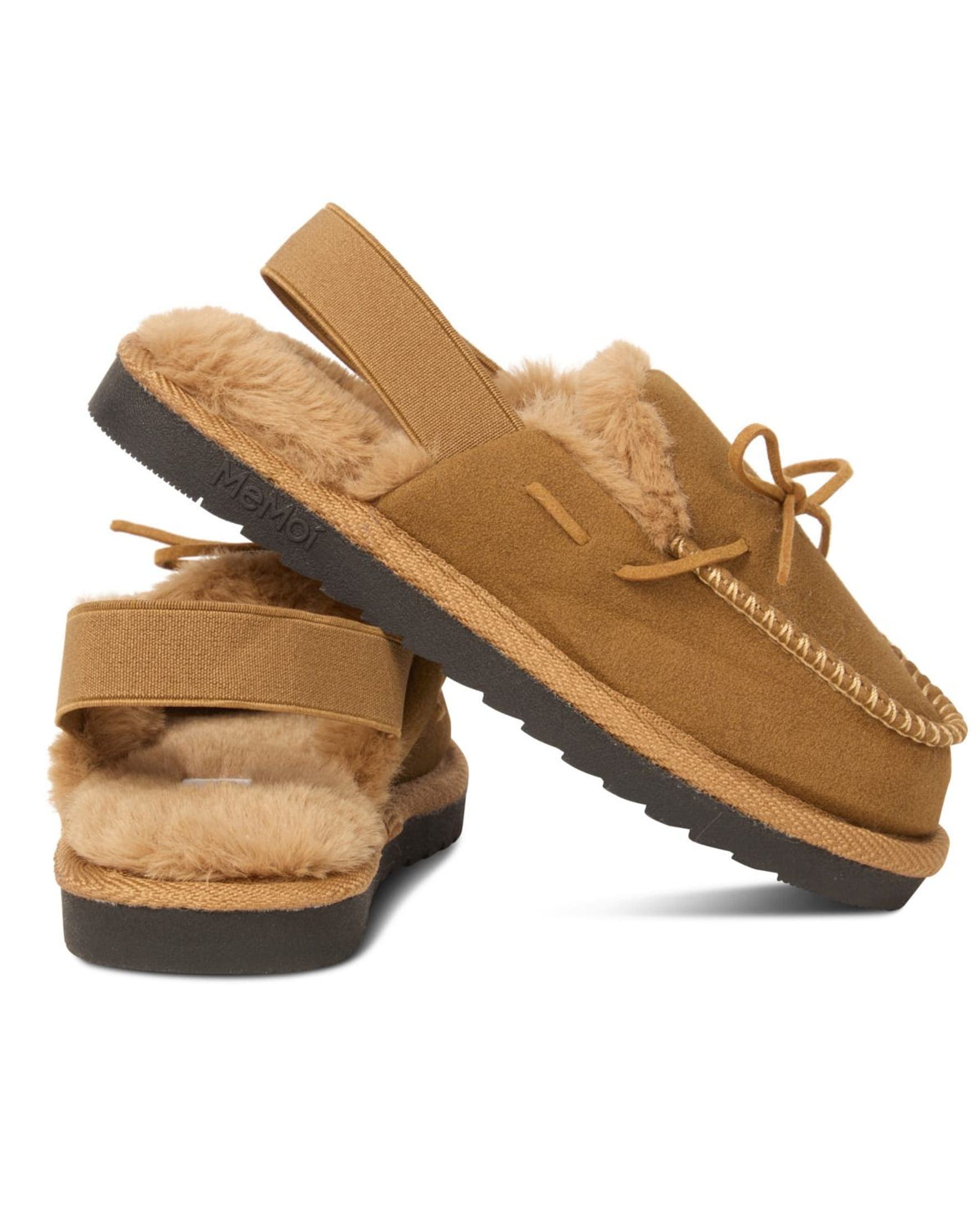 Kids' Bow-Trim Microsuede Moccasin Slide Slippers, Alternate, color, Tan