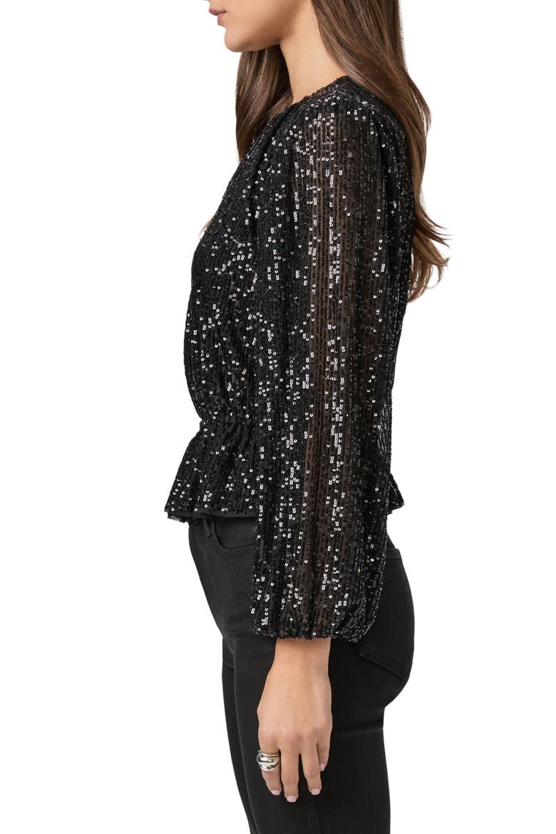 Vilma Sequin Peplum Top, Alternate, color, BLACK