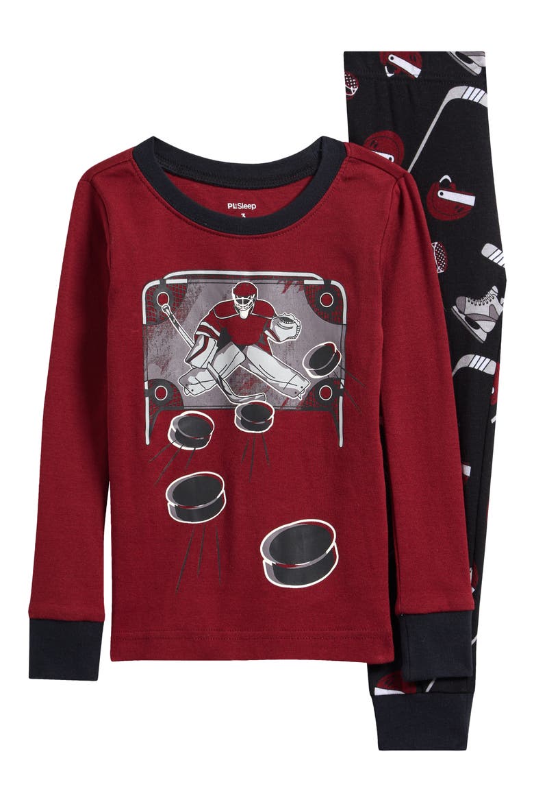 Kids' Hockey 2-Piece Pajamas, Main, color, RED BURGUNDY
