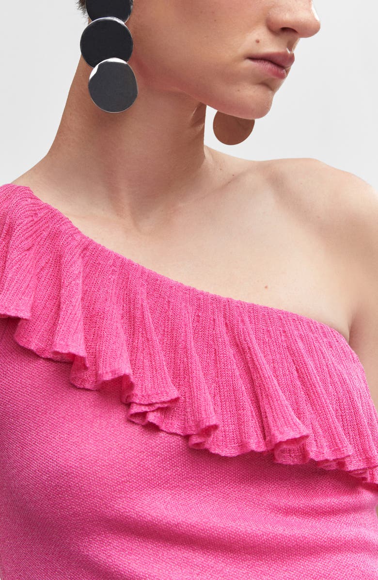 MANGO One-Shoulder Ruffle Trim Knit Top, Alternate, color, 