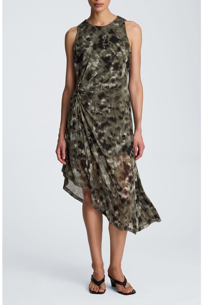 Print Sleeveless Asymmetric Midi Dress, Main, color, TURTLE GREEN MULTI