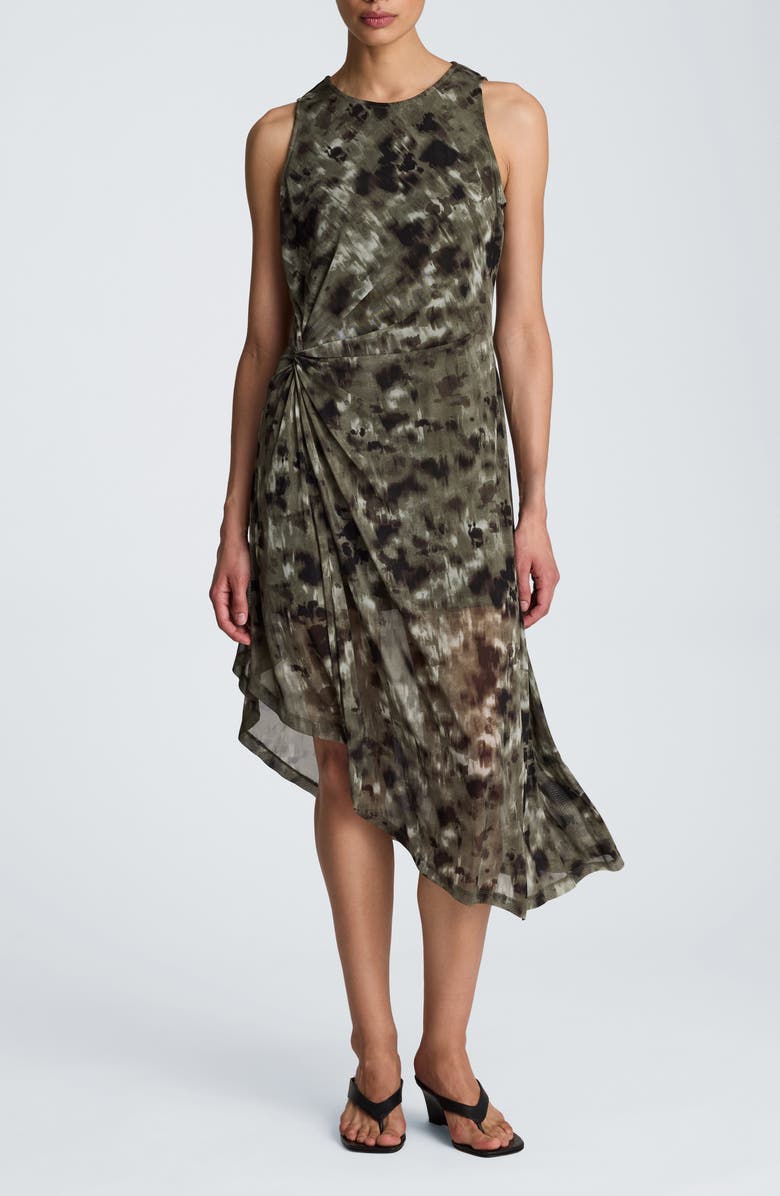Kenneth Cole Print Sleeveless Asymmetric Midi Dress, Main, color,