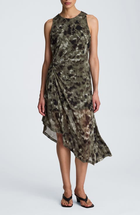 Print Sleeveless Asymmetric Midi Dress