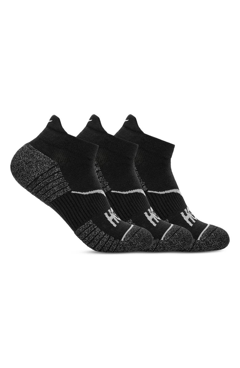 HOKA Run 3-Pack No-Show Socks, Main, color, Black / Black / Black