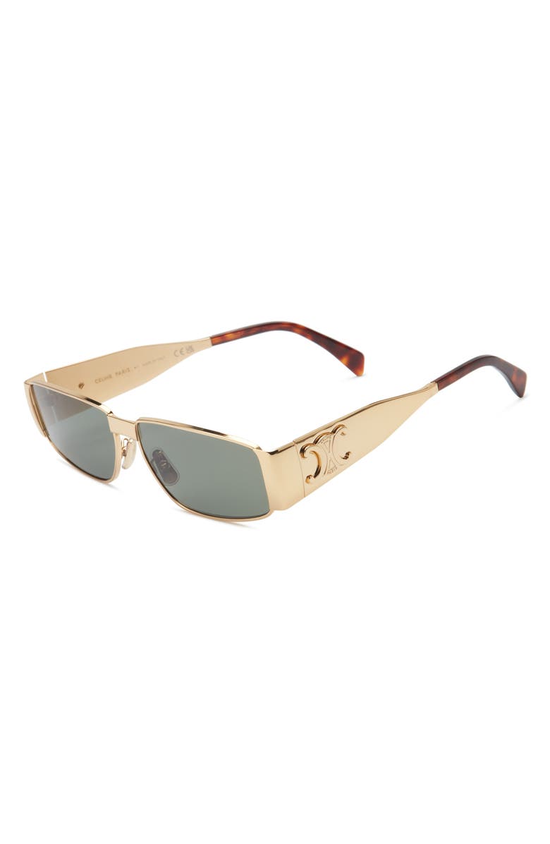 CELINE Triomphe 06 59mm Rectangular Sunglasses, Alternate, color, Shiny Endura Gold / Green