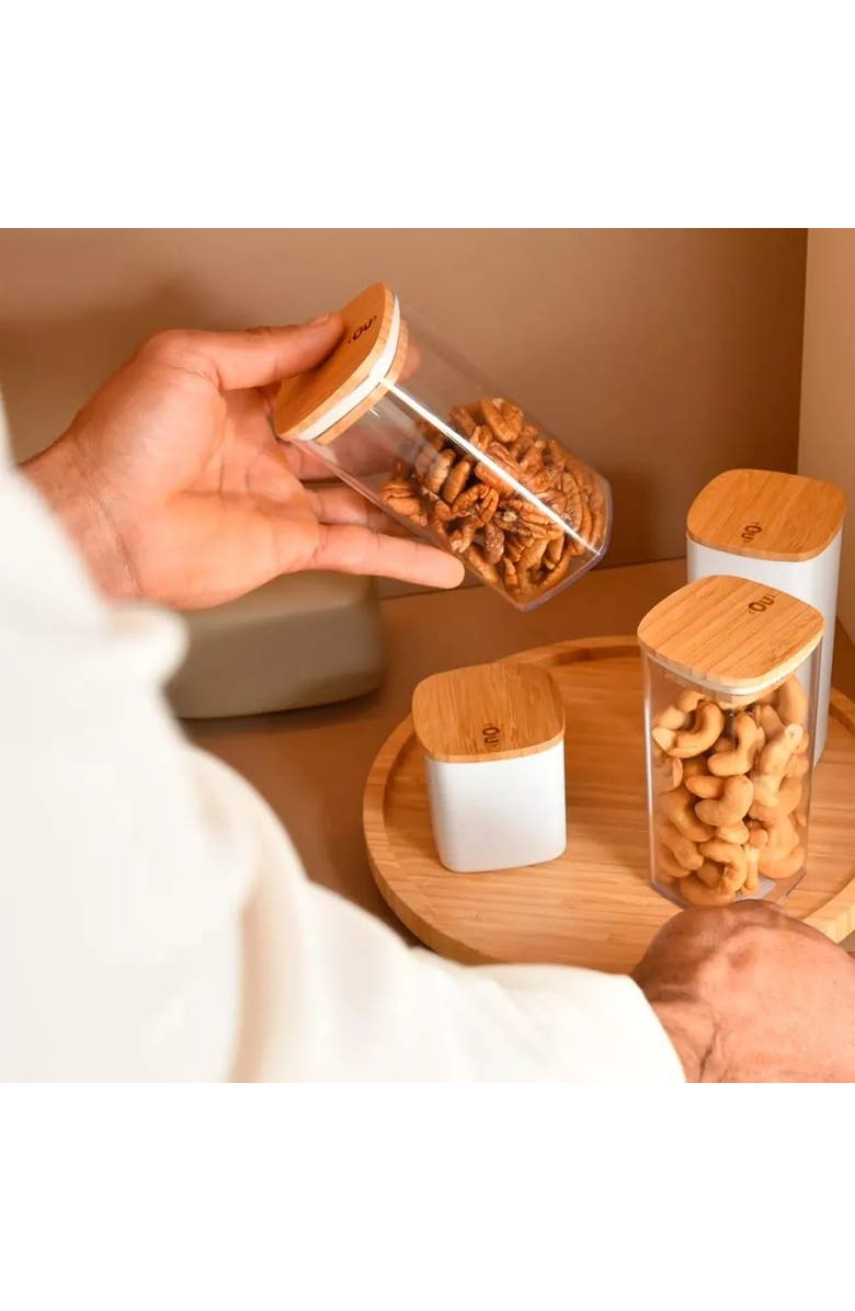 OU Clear Stackable Airtight Food Storage Container Set with Wood Lid 8 Piece, Alternate, color, Clear