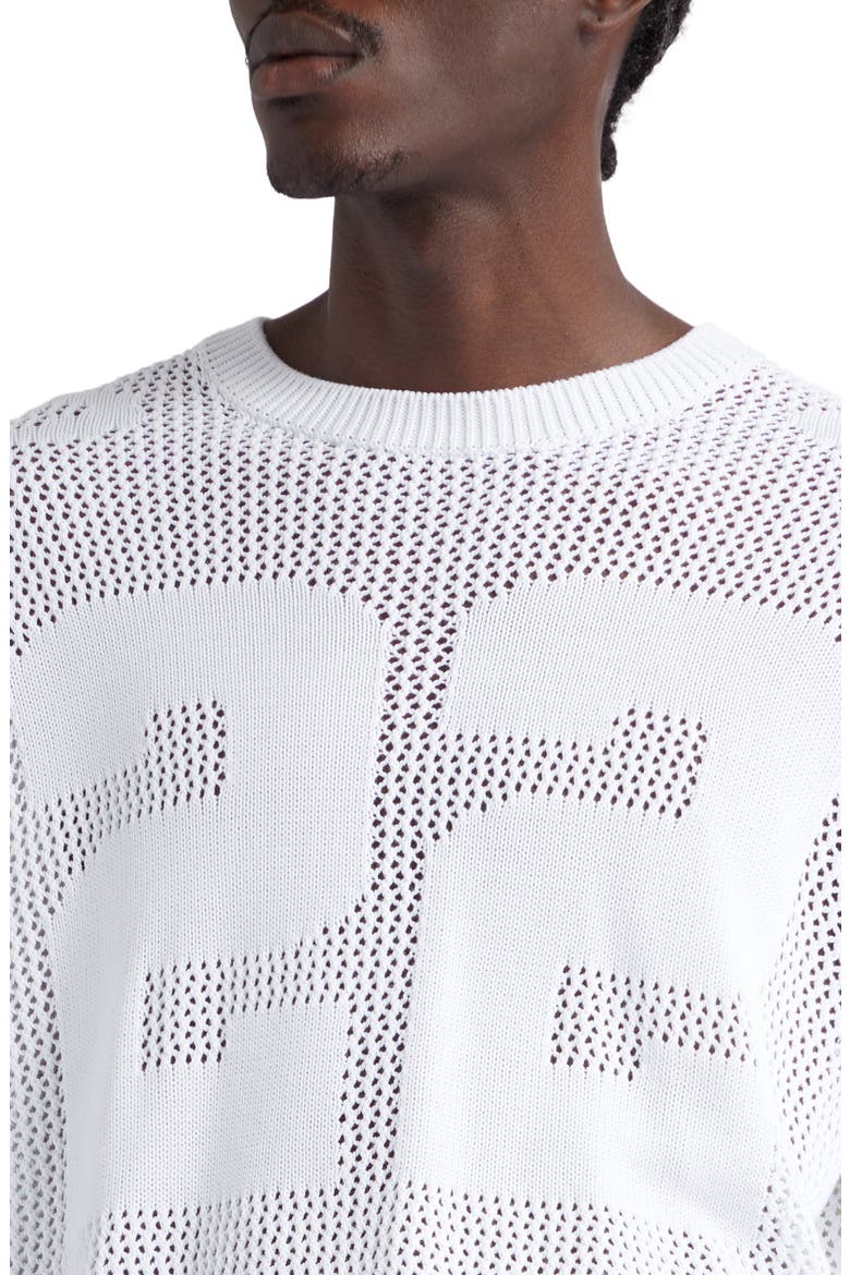 Tiger Patch Long Sleeve Cotton Mesh Sweater, Alternate, color, WHITE