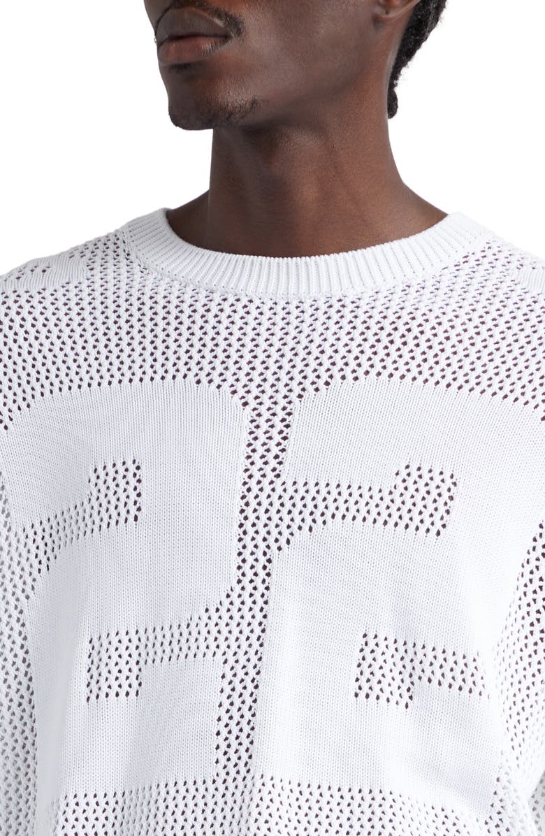 AMIRI Tiger Patch Long Sleeve Cotton Mesh Sweater, Alternate, color, 