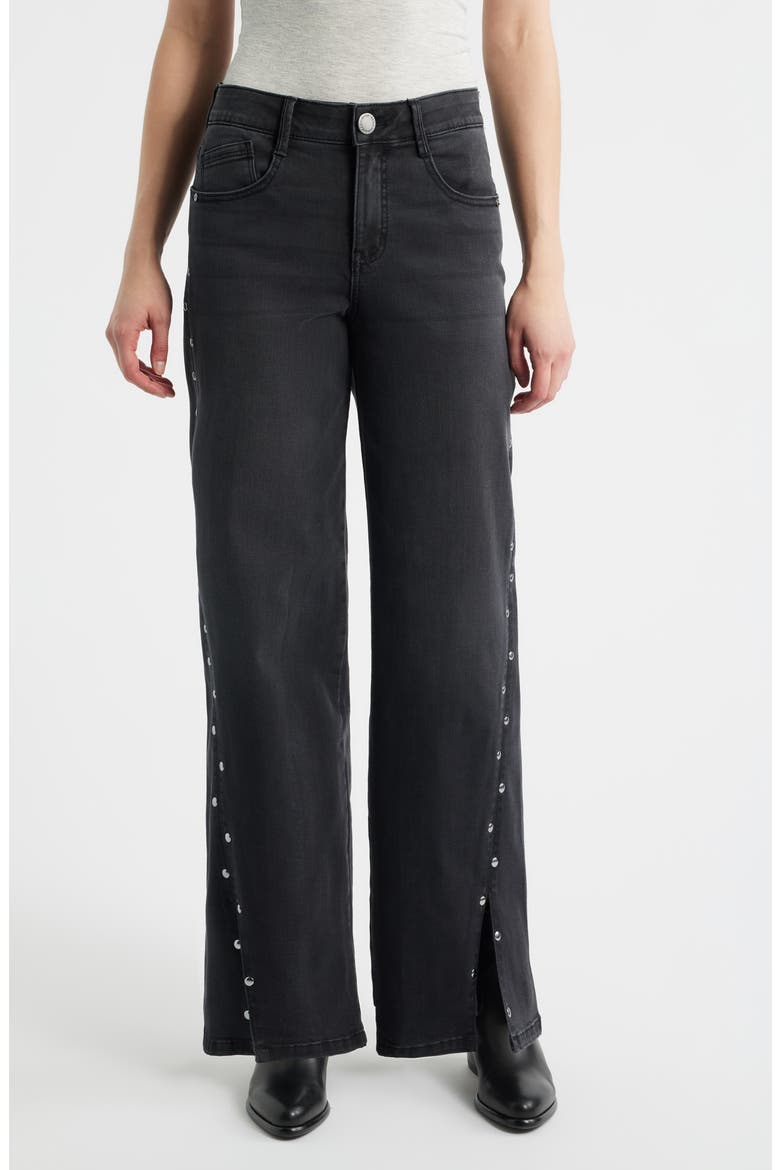 Slit & Studs Jeans, Main, color, WASHED BLACK
