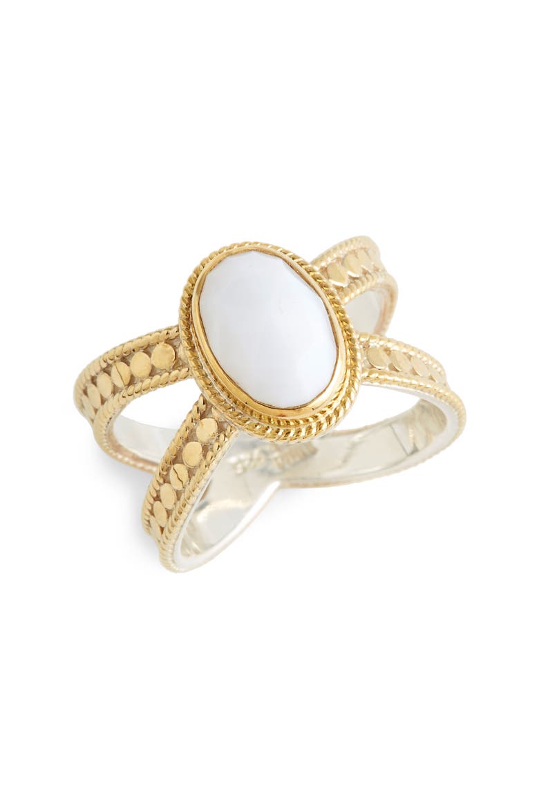 White Opal Cross Ring, Main, color, GOLD/ SILVER